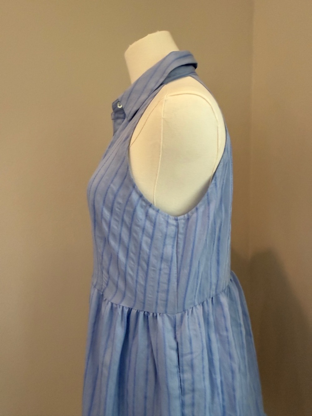 Pomander Place Blue Striped Halter Tiered Mini Dress - Picture 4 of 7
